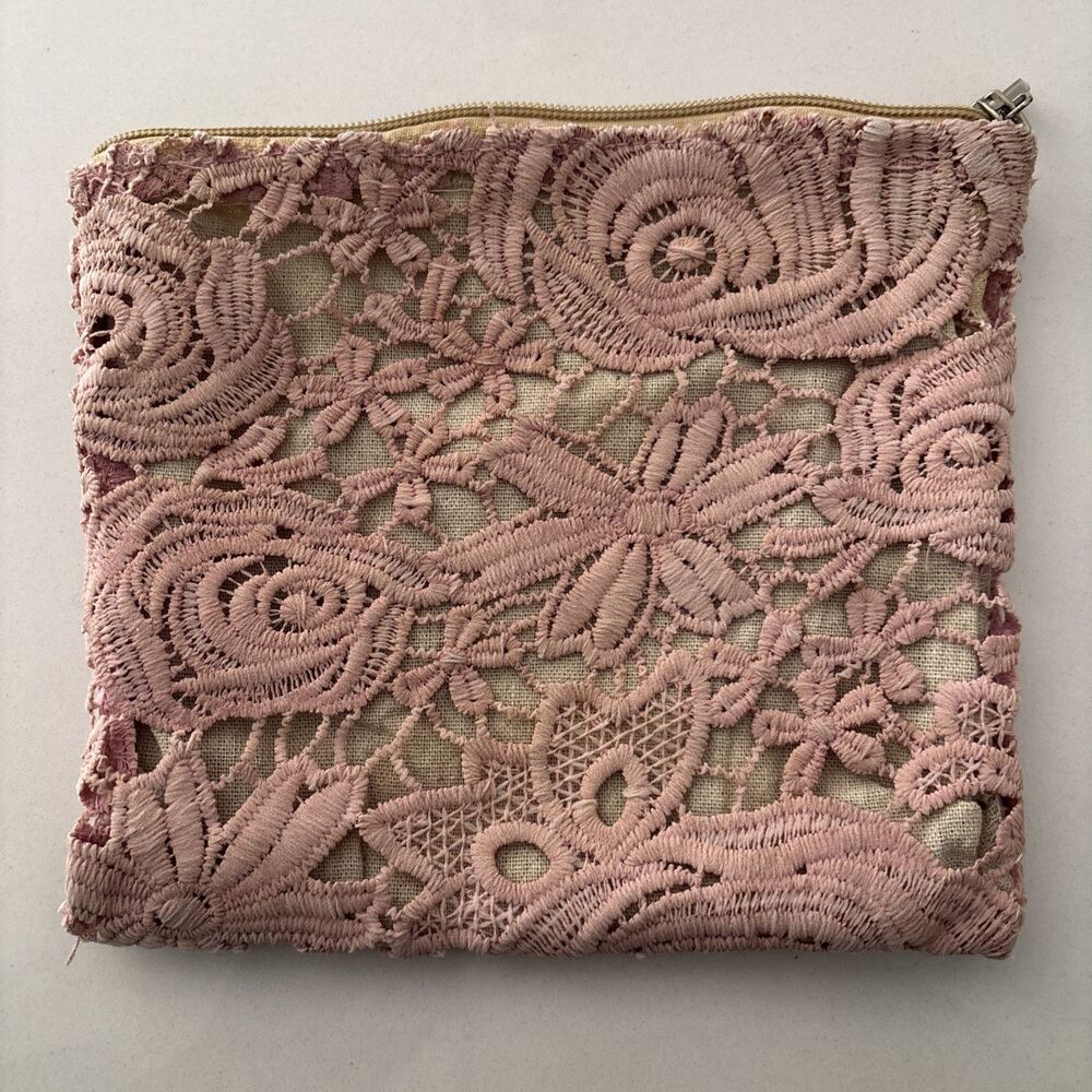 CottageCore  Fairycore Coquette Soft Girl Pastel Chic Pink Lace Cosmetic Bag